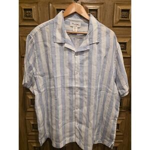 Panama Jack NWT 100% Linen Camp Shirt Men 2XL Blue White Striped Casual Coastal